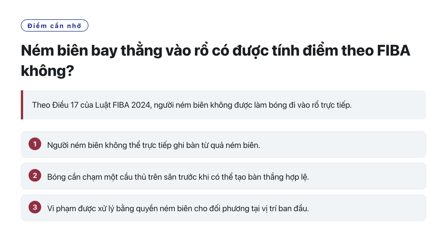 Ném biên bay thẳng vào rổ có được tính điểm theo FIBA không?——全文要点速览